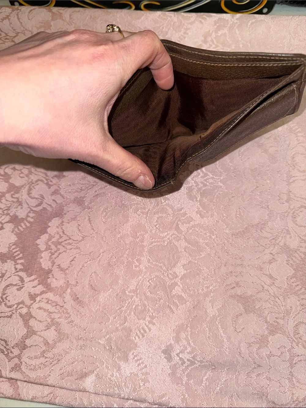 Gucci Brown GG Monogram Wallet with Brown Leather Corner